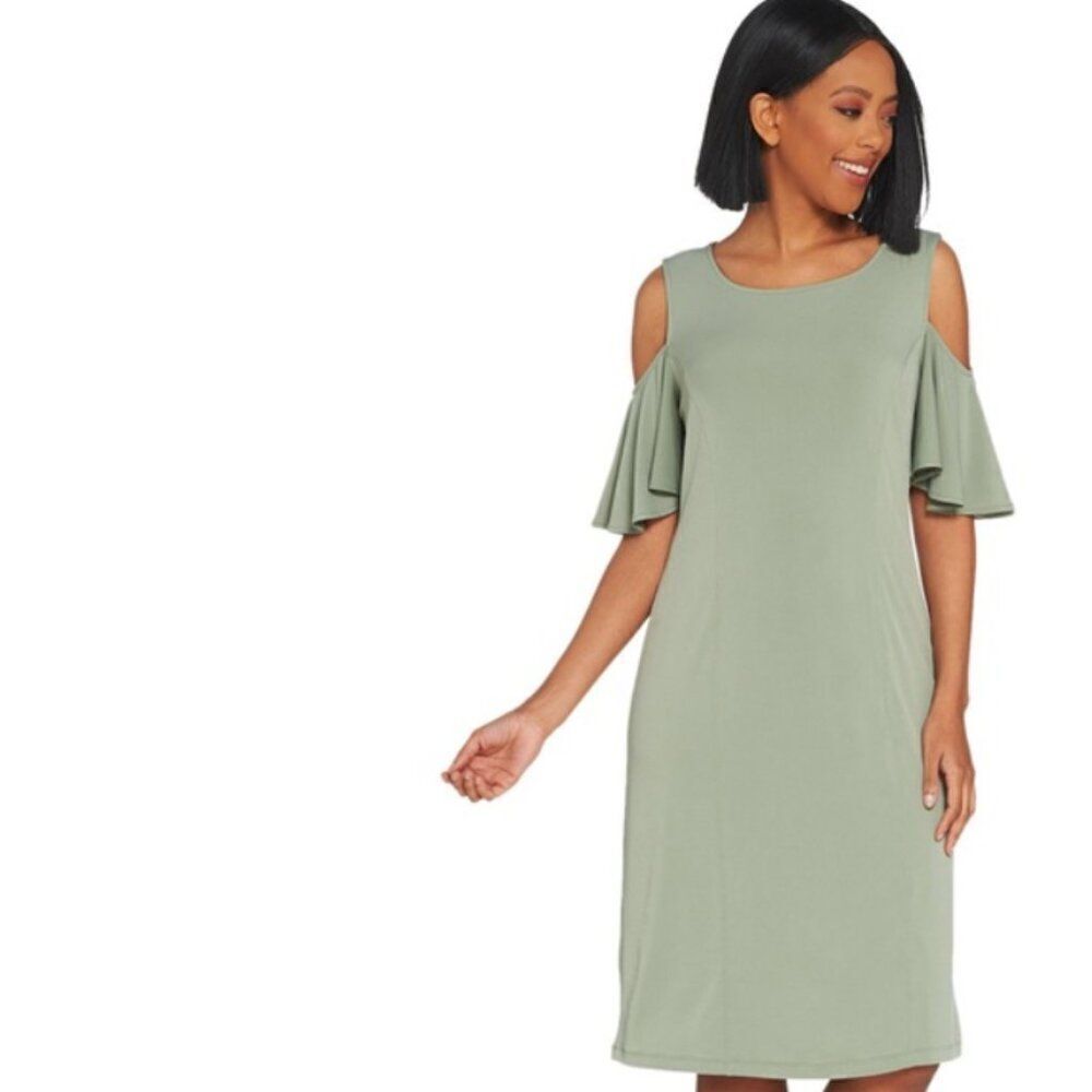 New Kim Gravel Flirt Sleeve Cold Shoulder Dress | Size XS